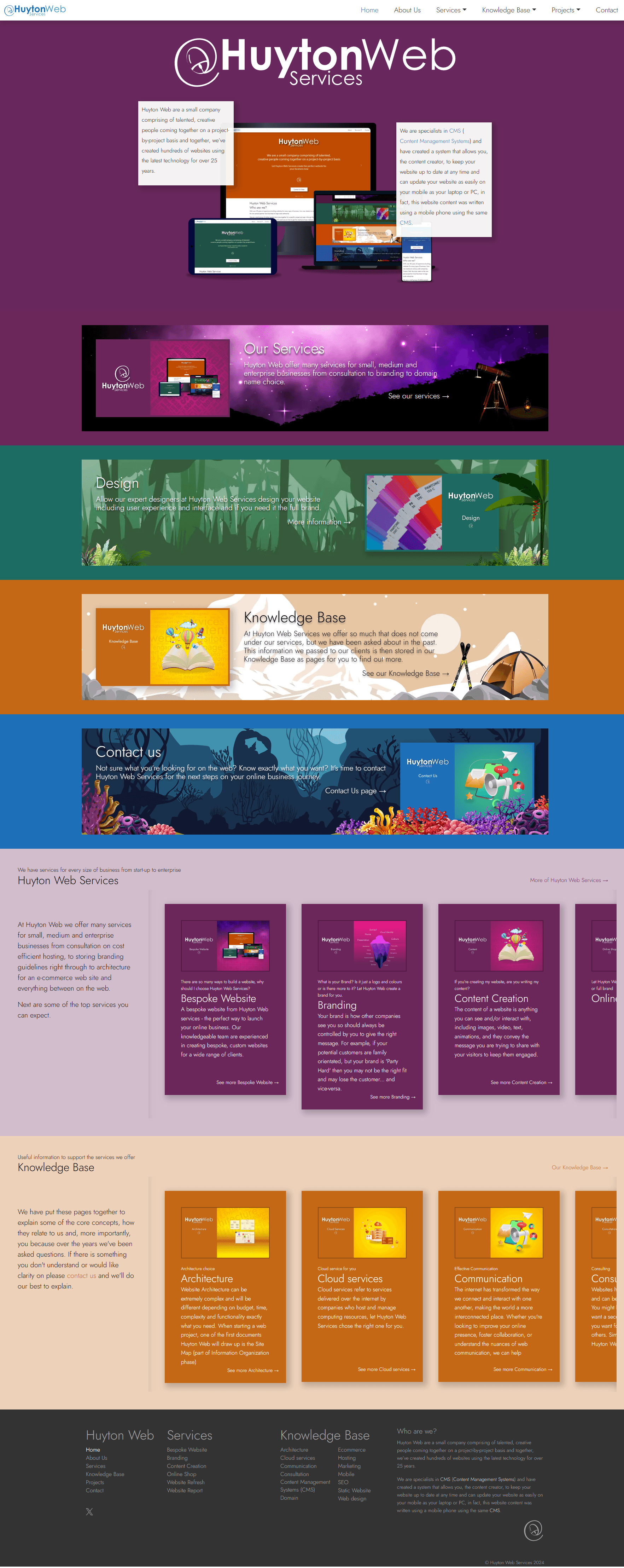 Showing information on Huyton Web Services bespoke website